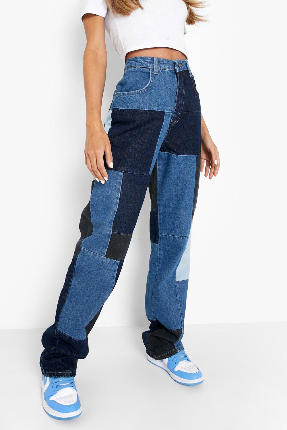 High Waisted Patchwork Boyfriend Jeans boohoo